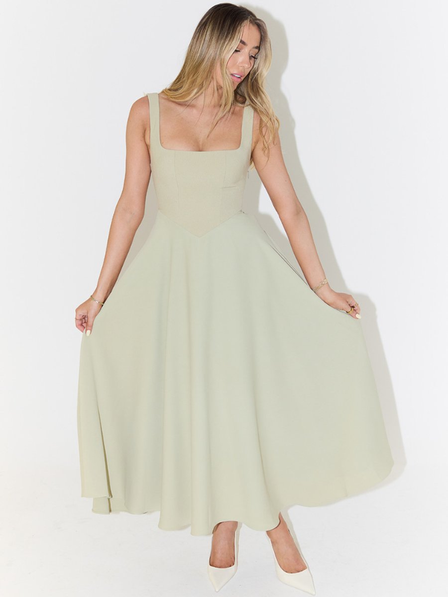 Women's Square Neck Sleeveless A-Line Midi Formal Dress