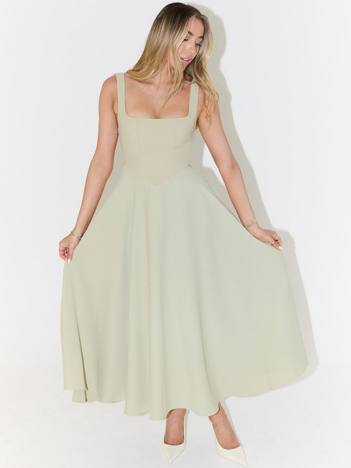 Women's Square Neck Sleeveless A-Line Midi Formal Dress