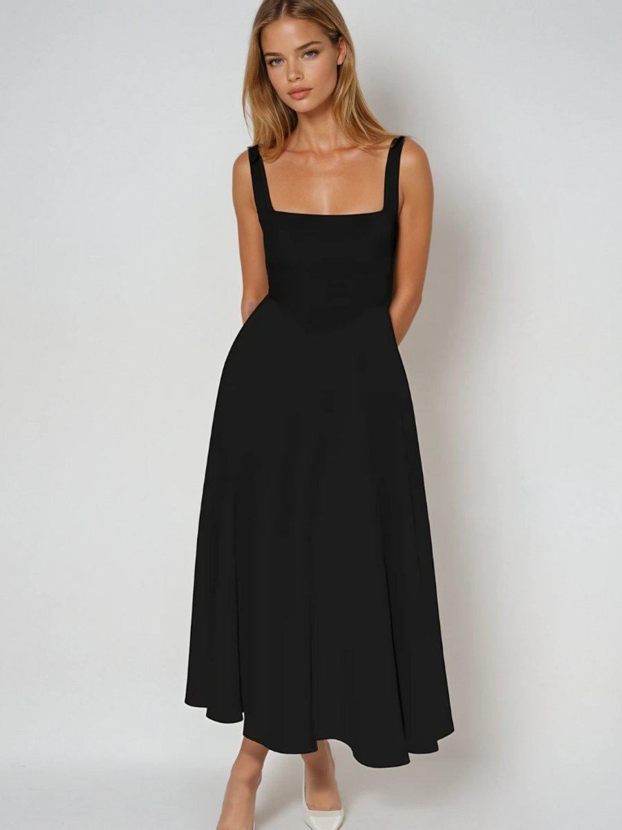Women's Square Neck Sleeveless A-Line Midi Formal Dress