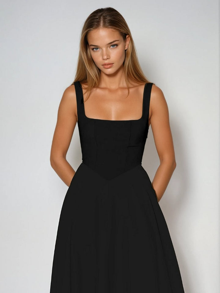 Women's Square Neck Sleeveless A-Line Midi Formal Dress