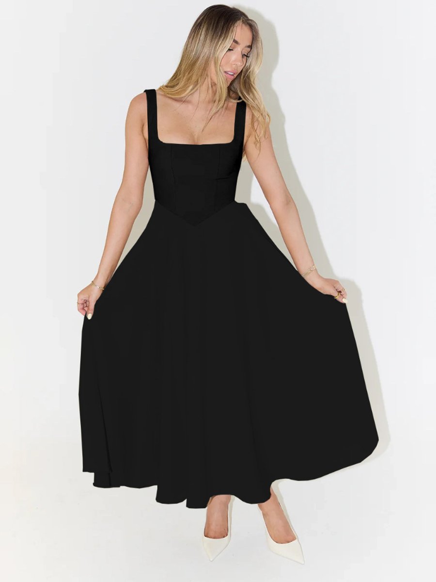 Women's Square Neck Sleeveless A-Line Midi Formal Dress