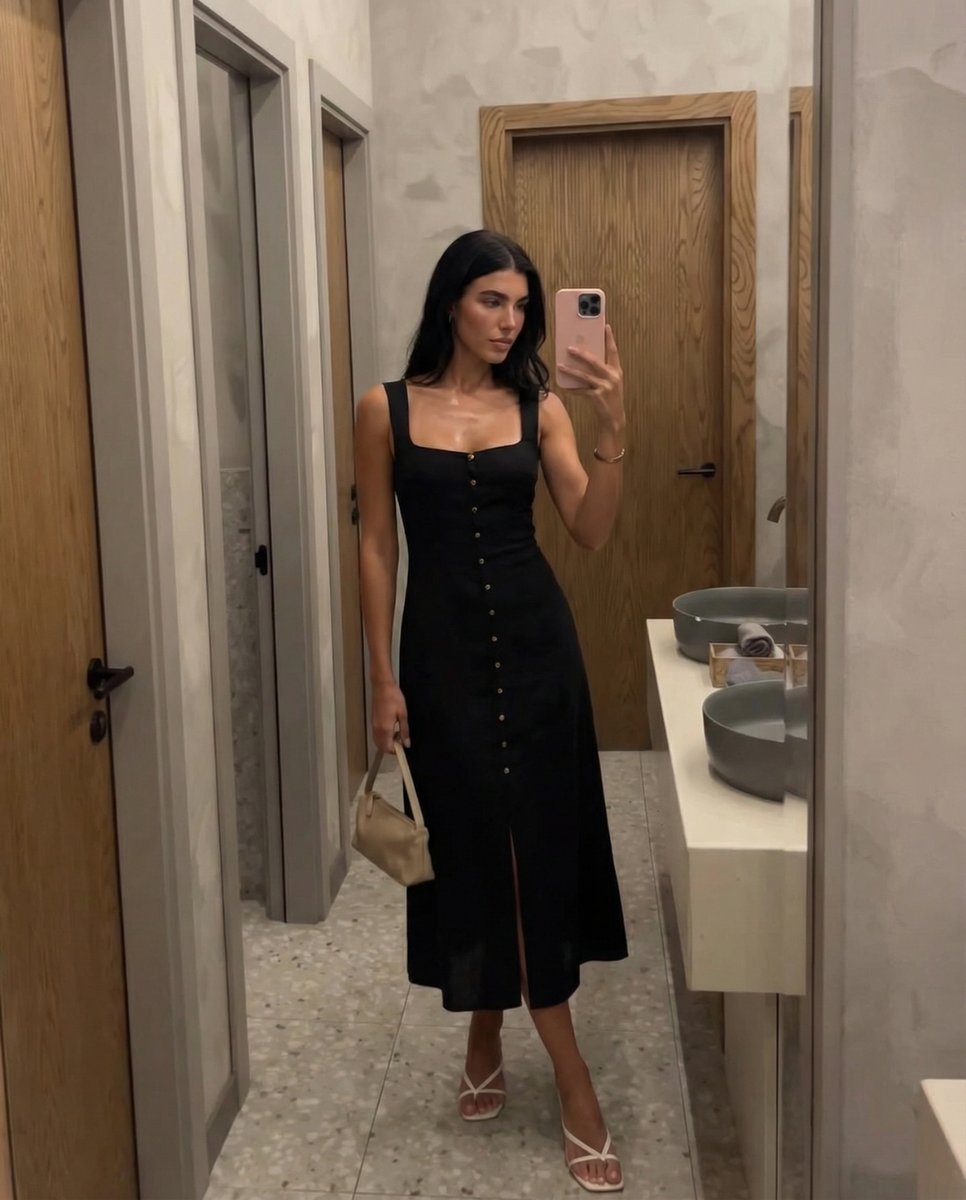 Women's Square Neck Sleeveless Button-Front Midi Formal Dress