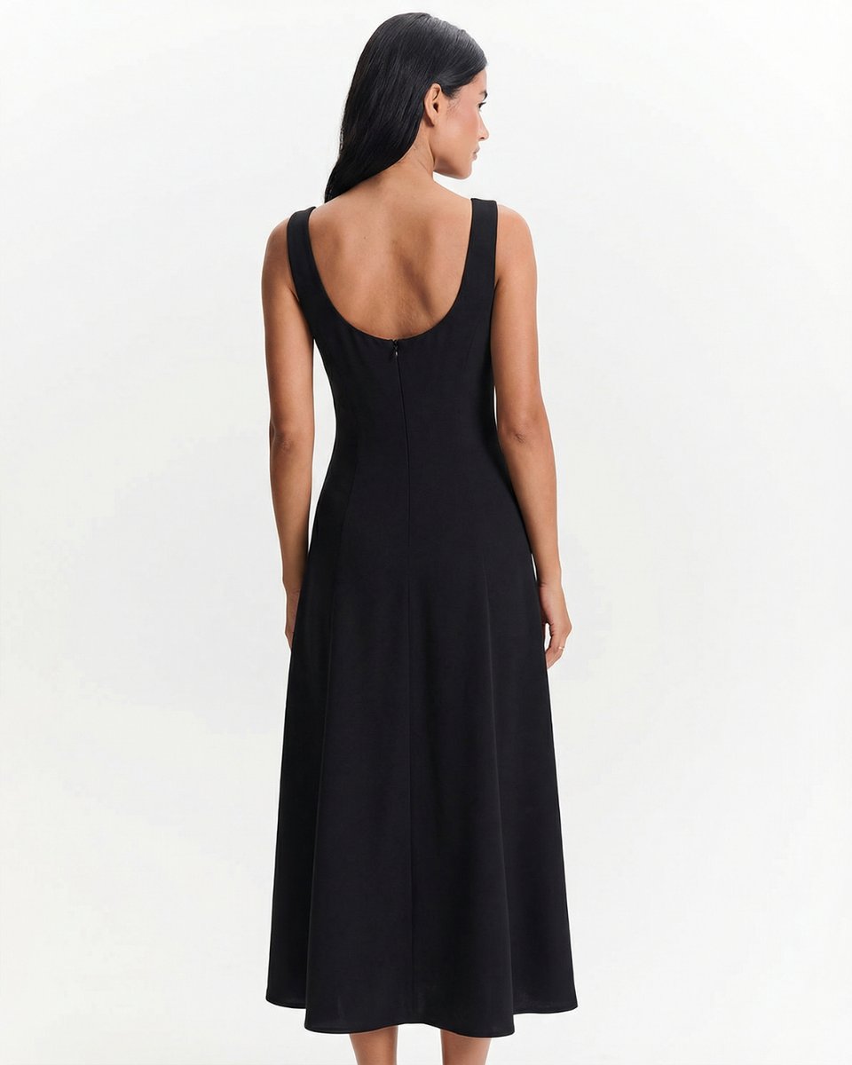 Women's Square Neck Sleeveless Button-Front Midi Formal Dress
