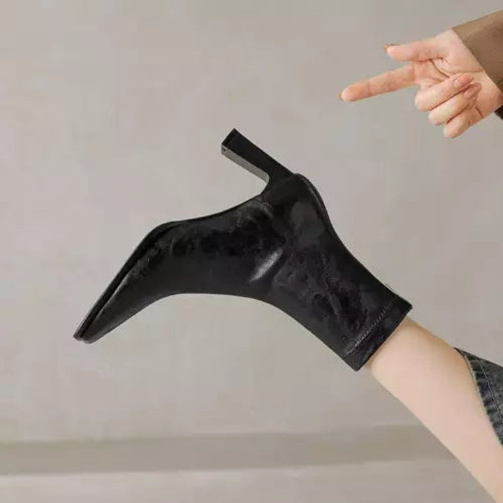 Women's Square-Toe Block-Heel Leather Ankle Boots