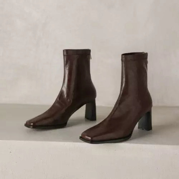 Women's Square-Toe Block-Heel Leather Ankle Boots