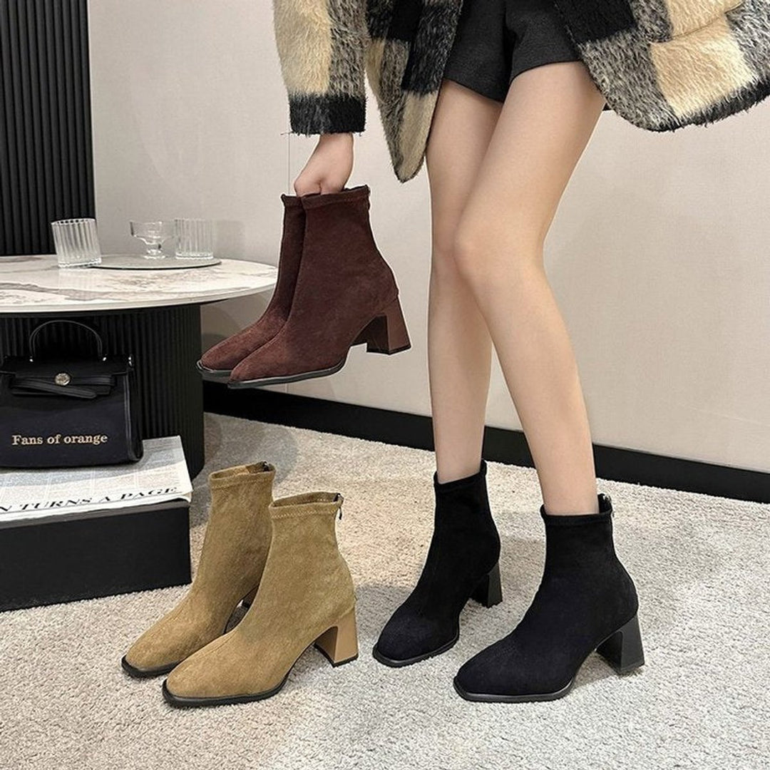 Women's Square-Toe Block-Heel Suede Ankle Boots