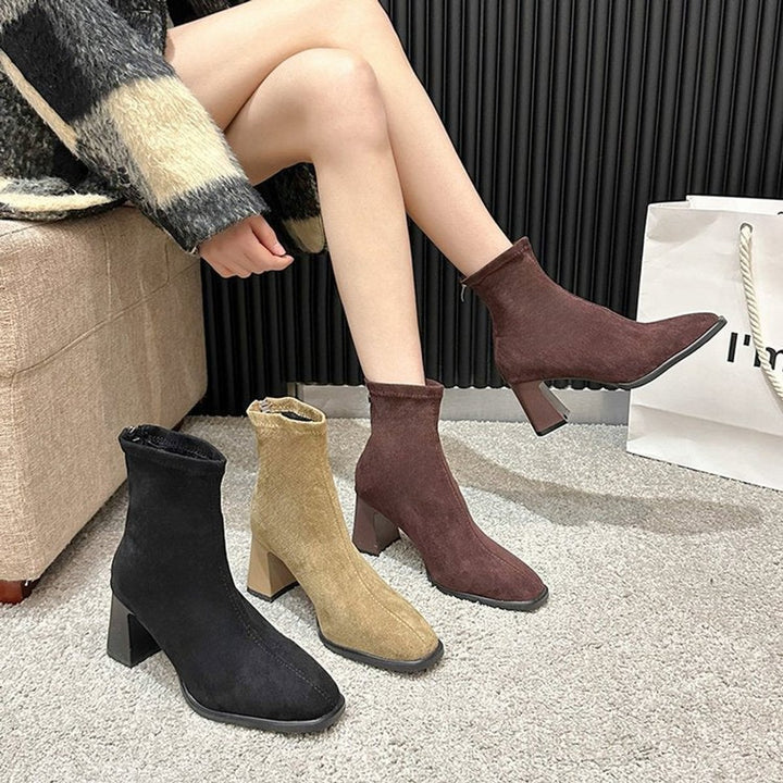 Women's Square-Toe Block-Heel Suede Ankle Boots