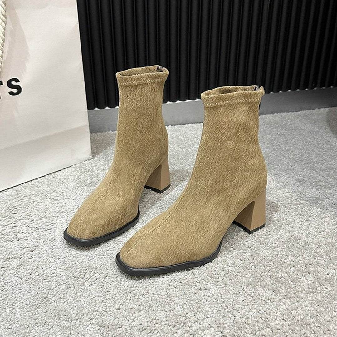 Women's Square-Toe Block-Heel Suede Ankle Boots