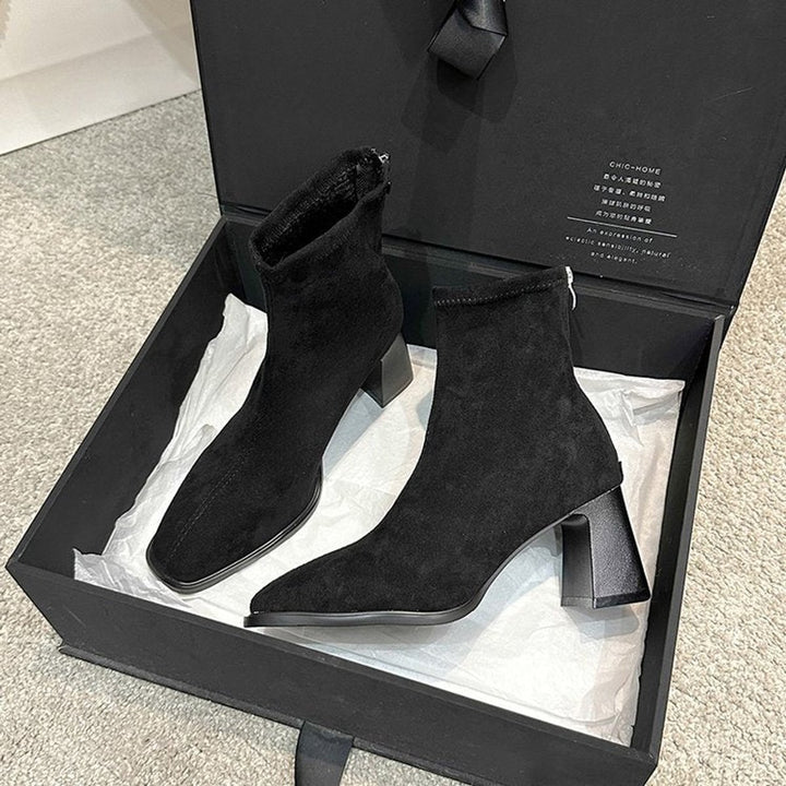 Women's Square-Toe Block-Heel Suede Ankle Boots