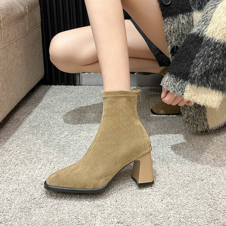 Women's Square-Toe Block-Heel Suede Ankle Boots