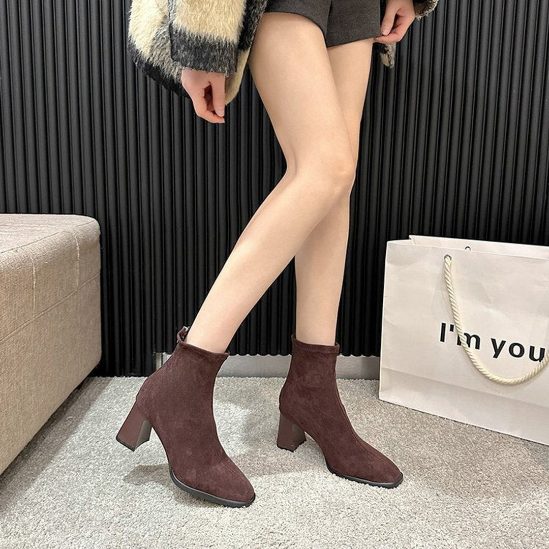 Women's Square-Toe Block-Heel Suede Ankle Boots