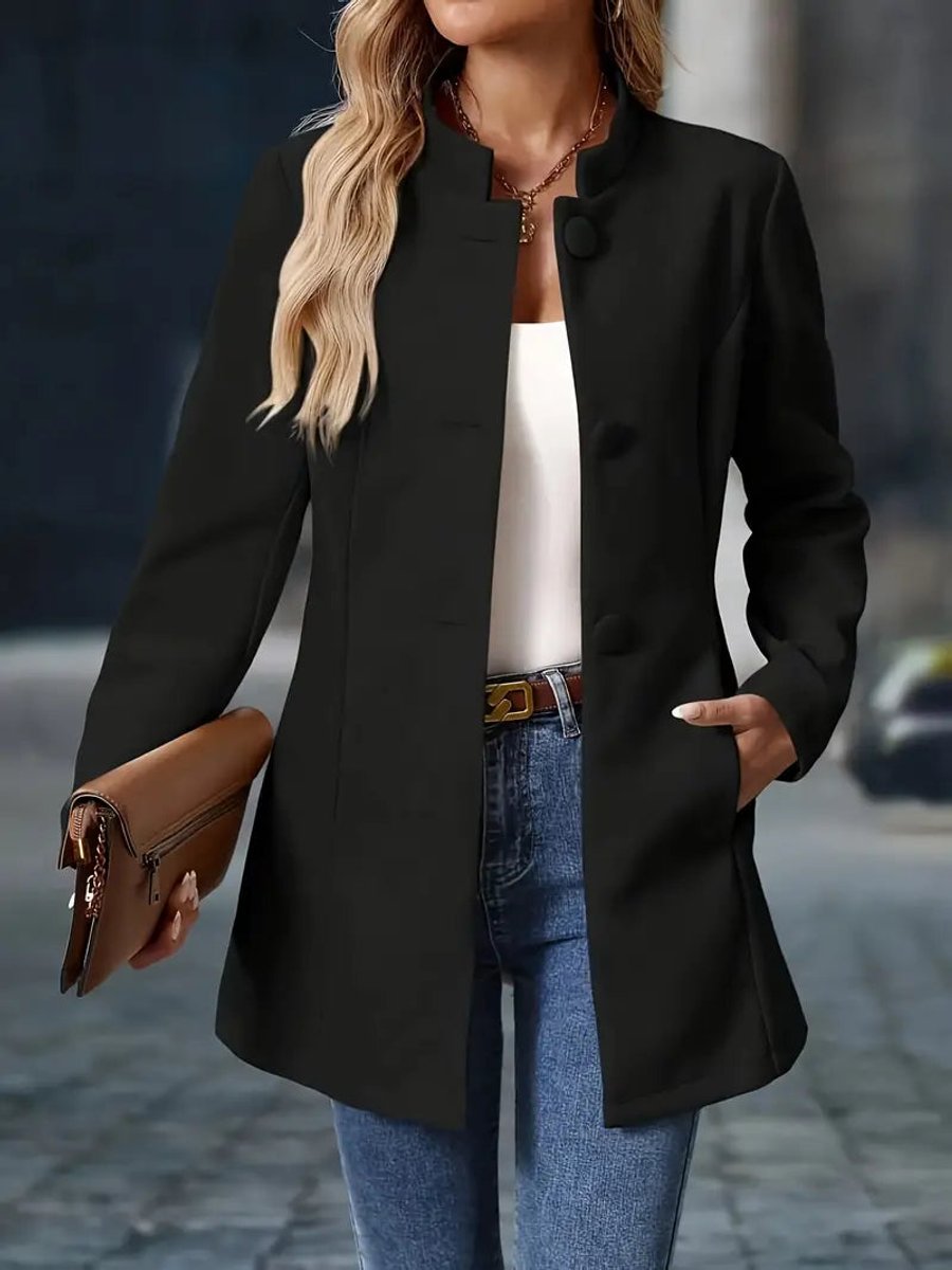 Women's Stand-Collar Button-Front Long-Line Blazer Coat