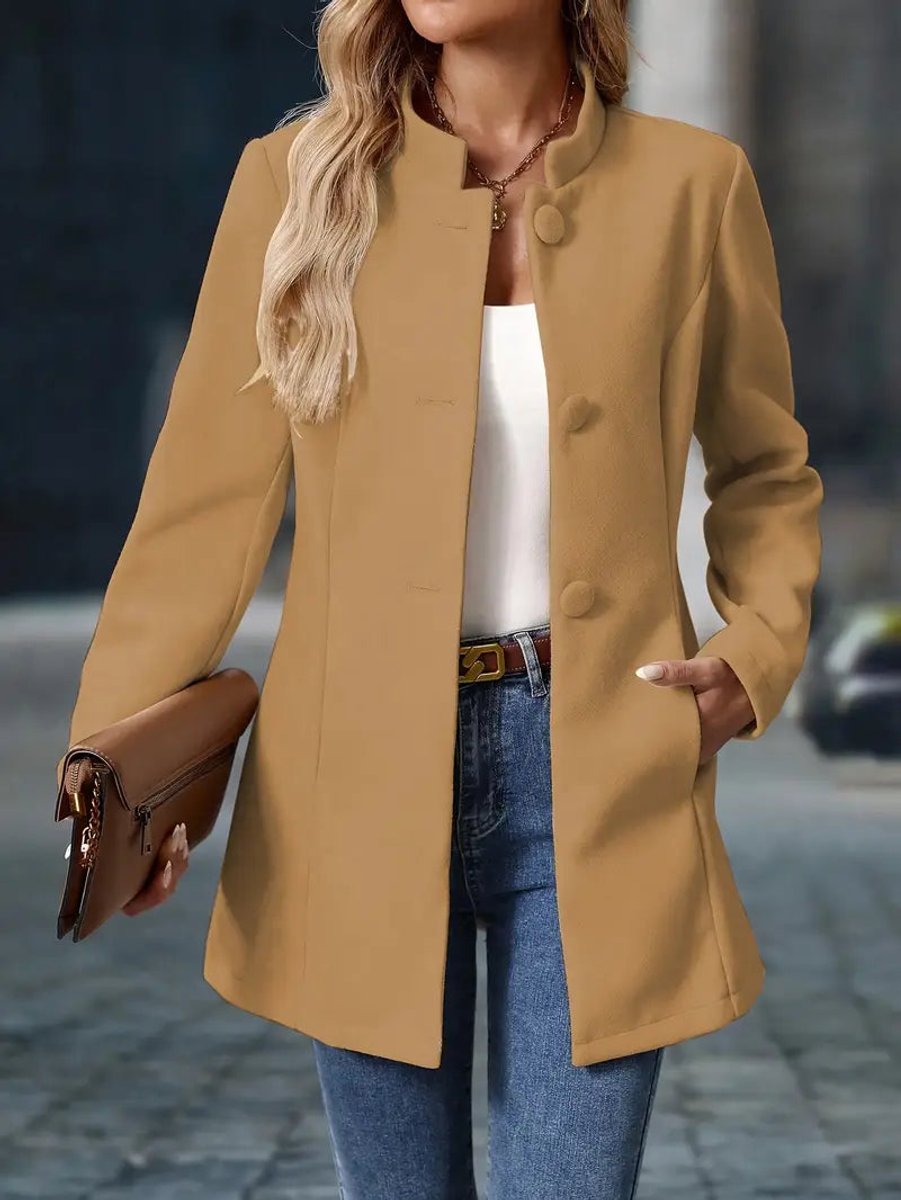 Women's Stand-Collar Button-Front Long-Line Blazer Coat
