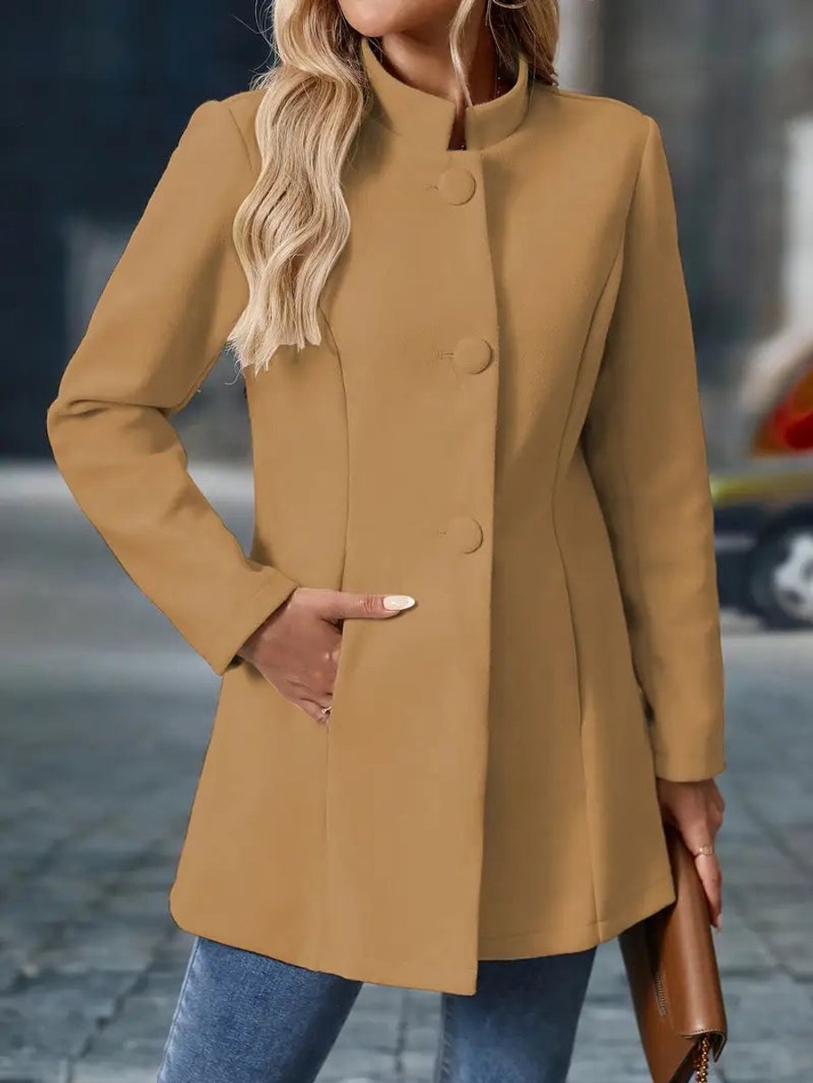 Women's Stand-Collar Button-Front Long-Line Blazer Coat