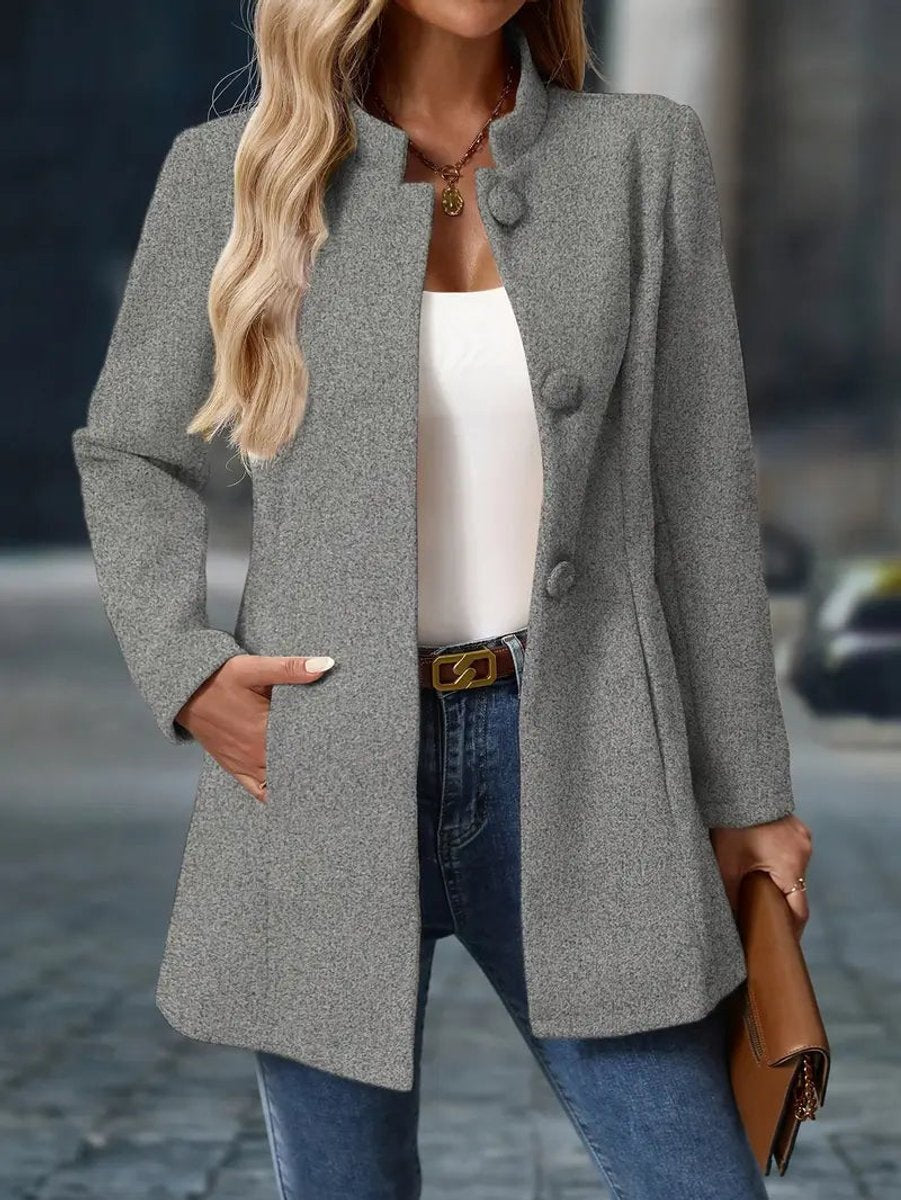 Women's Stand-Collar Button-Front Long-Line Blazer Coat