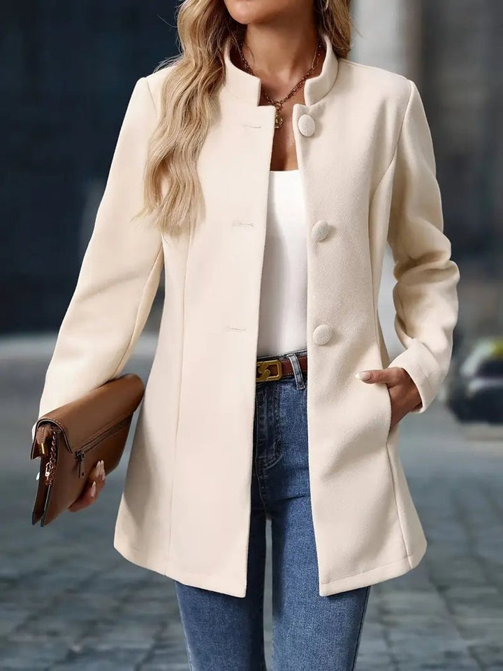 Women's Stand-Collar Button-Front Longline Winter Coat