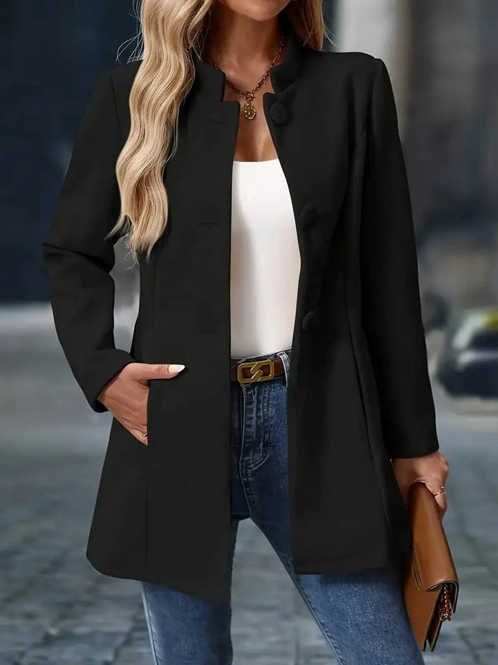 Women's Stand-Collar Button-Front Longline Winter Coat