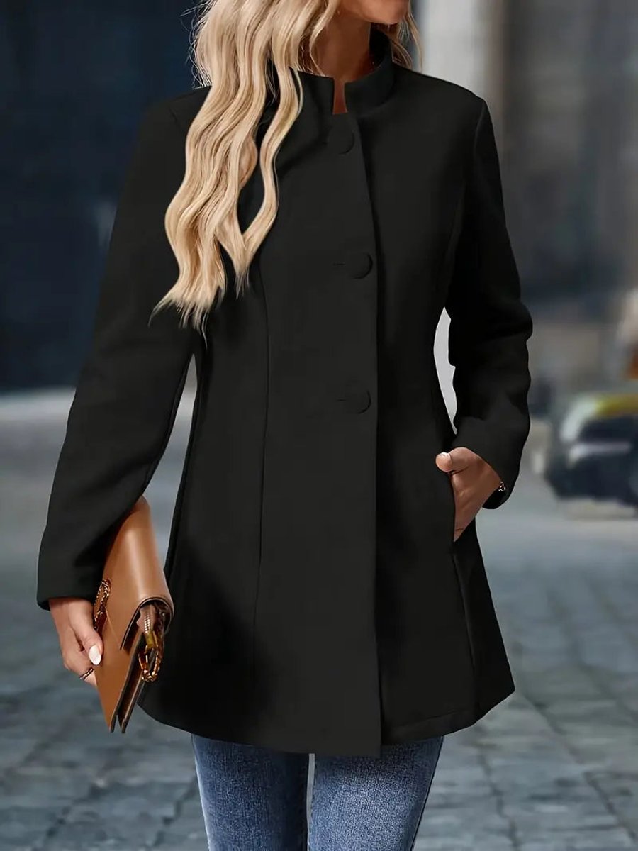 Women's Stand-Collar Button-Front Longline Winter Coat