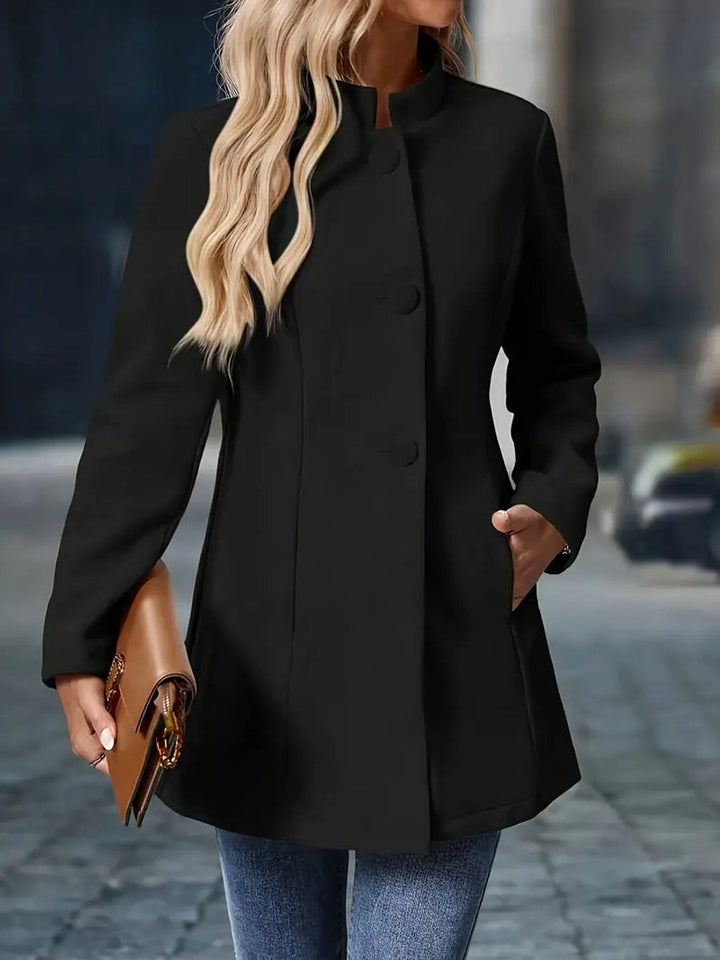 Women's Stand-Collar Button-Front Longline Winter Coat