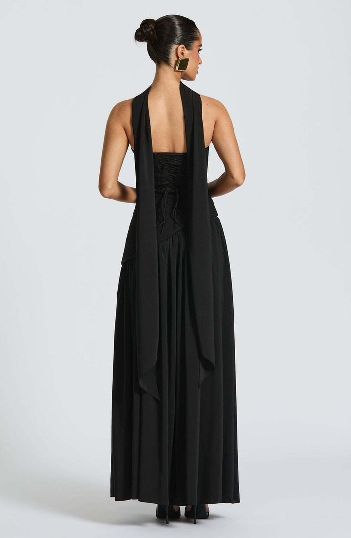 Women's Strapless Color-Block Slit Fall Wedding Guest Dress Maxi Gown