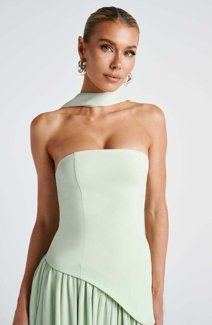 Women's Strapless Color-Block Slit Fall Wedding Guest Dress Maxi Gown