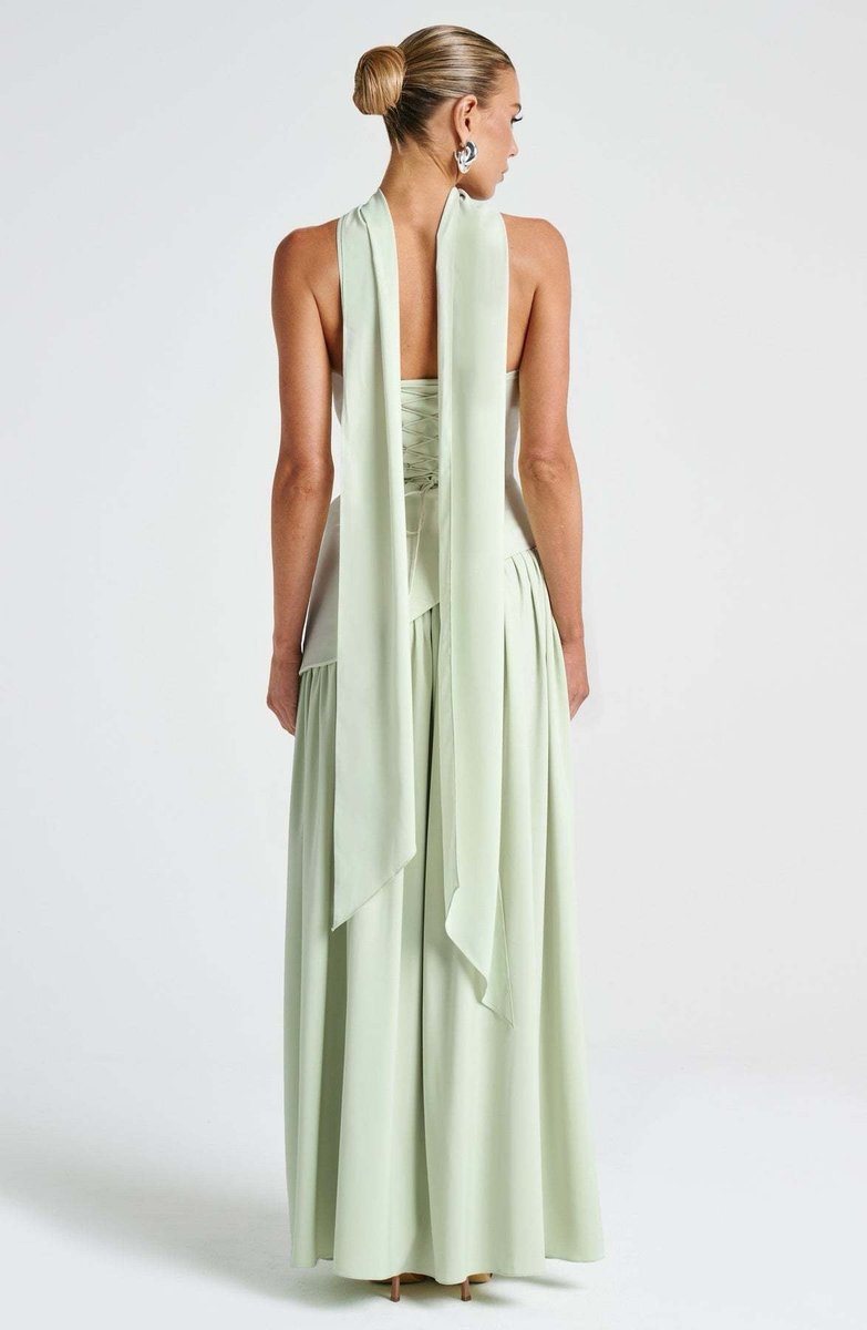 Women's Strapless Color-Block Slit Fall Wedding Guest Dress Maxi Gown