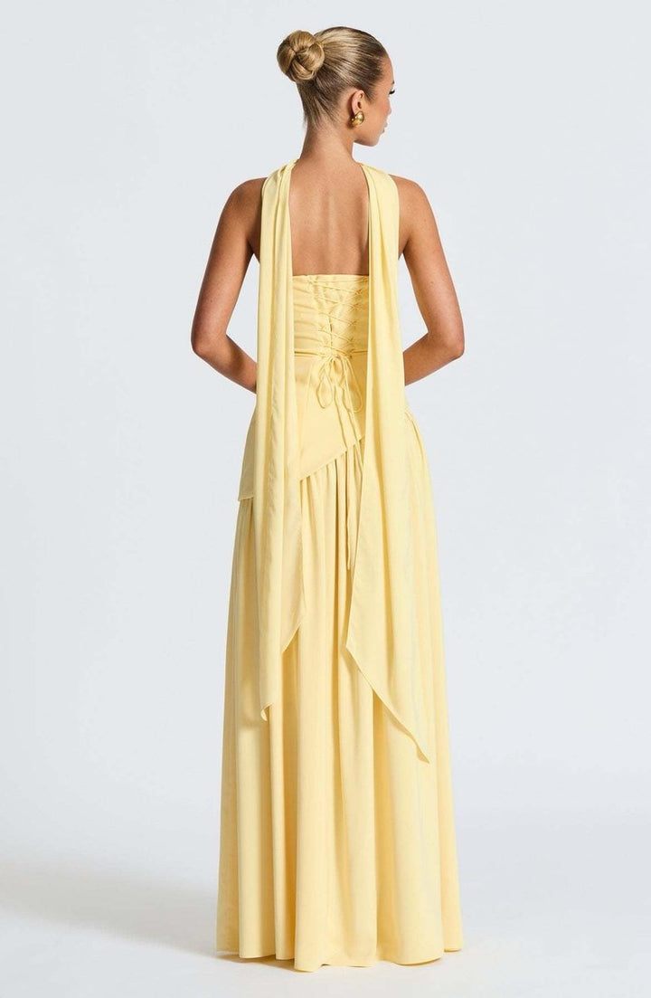 Women's Strapless Color-Block Slit Fall Wedding Guest Dress Maxi Gown
