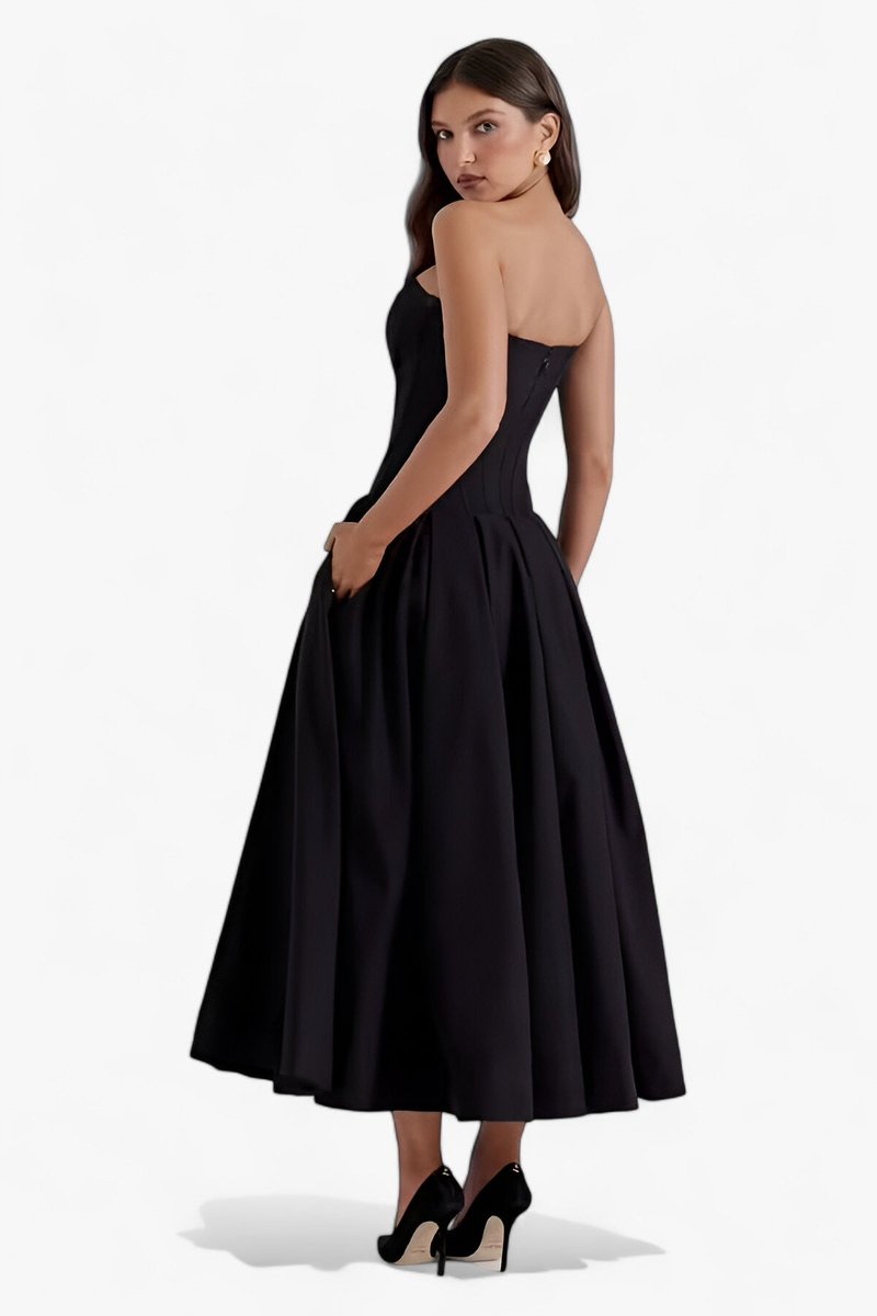 Women's Strapless Corset Bodice Fall Midi Dress
