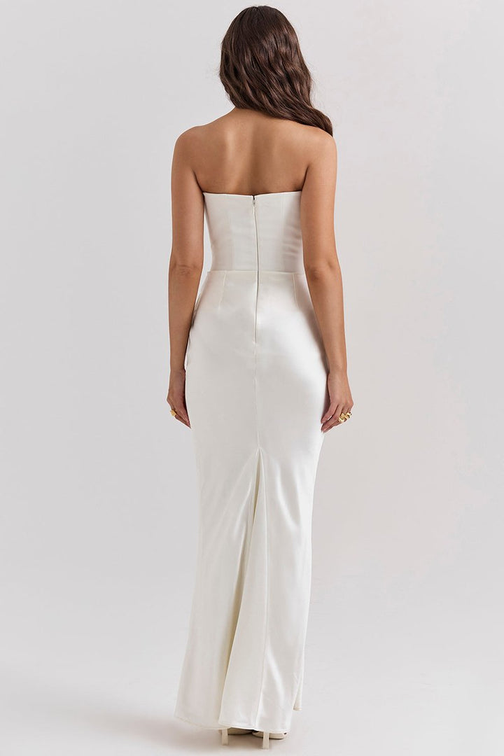Women's Strapless Corset-Bodice Satin Maxi Formal Dress
