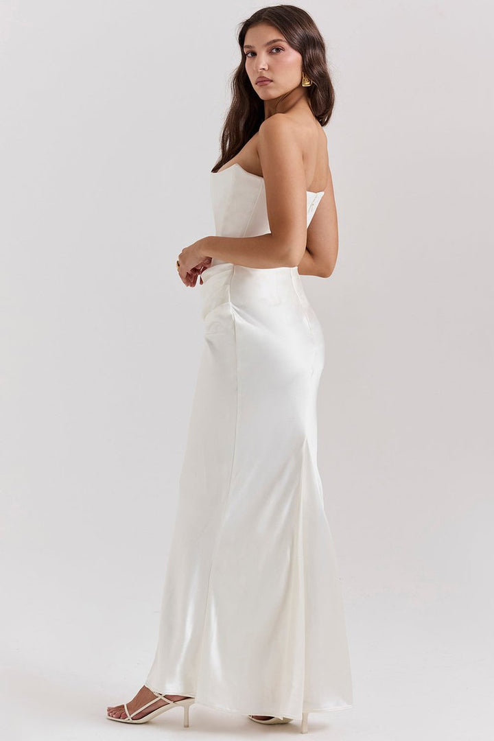 Women's Strapless Corset-Bodice Satin Maxi Formal Dress