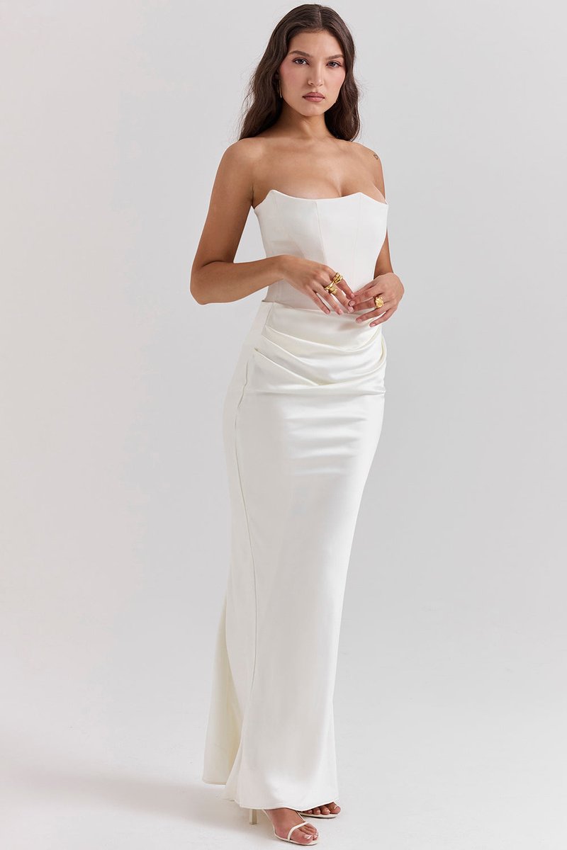 Women's Strapless Corset-Bodice Satin Maxi Formal Dress