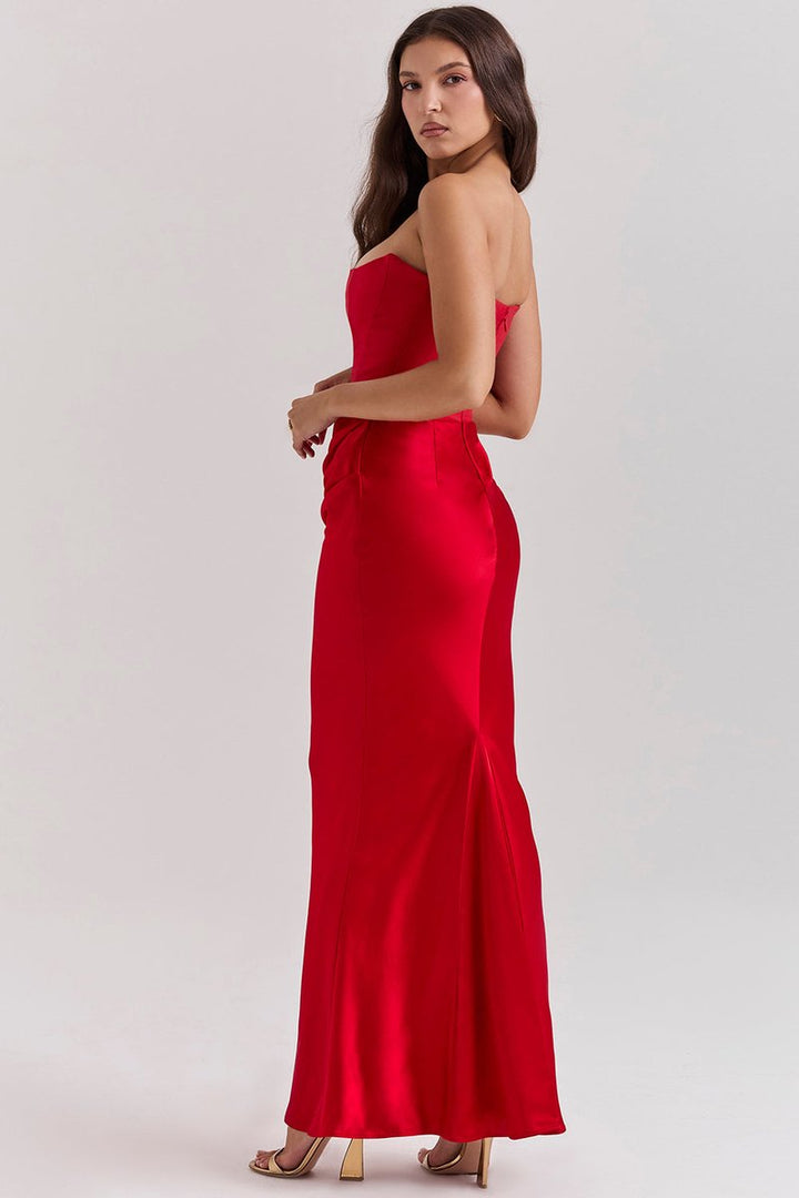 Women's Strapless Corset-Bodice Satin Maxi Formal Dress