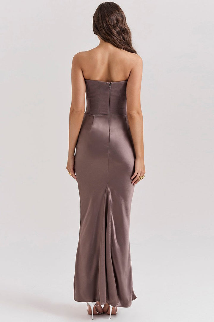 Women's Strapless Corset-Bodice Satin Maxi Formal Dress