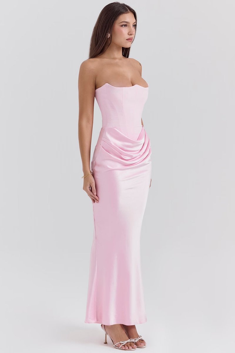 Women's Strapless Corset-Bodice Satin Maxi Formal Dress