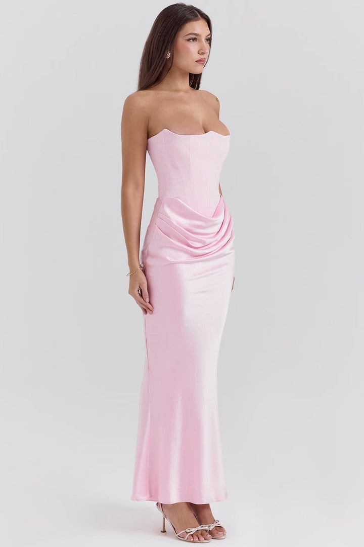 Women's Strapless Corset-Bodice Satin Maxi Formal Dress