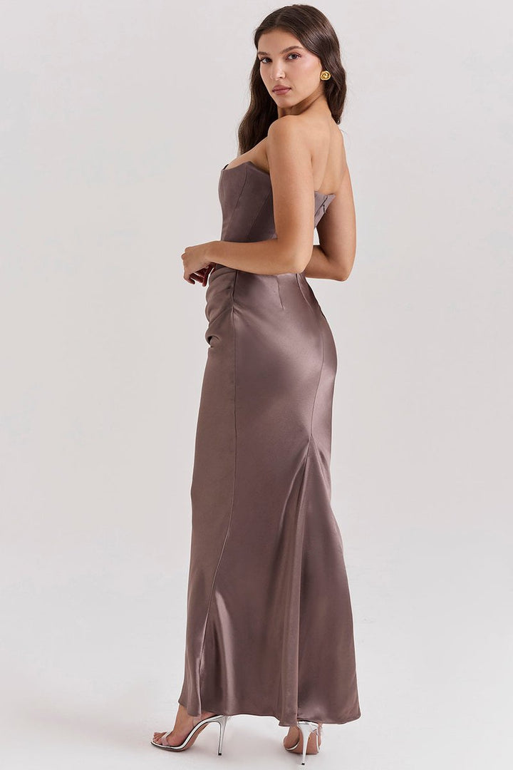 Women's Strapless Corset-Bodice Satin Maxi Formal Dress