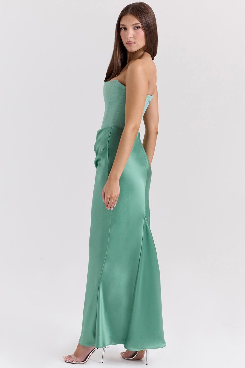 Women's Strapless Corset-Bodice Satin Maxi Formal Dress