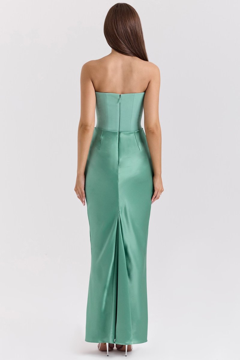 Women's Strapless Corset-Bodice Satin Maxi Formal Dress