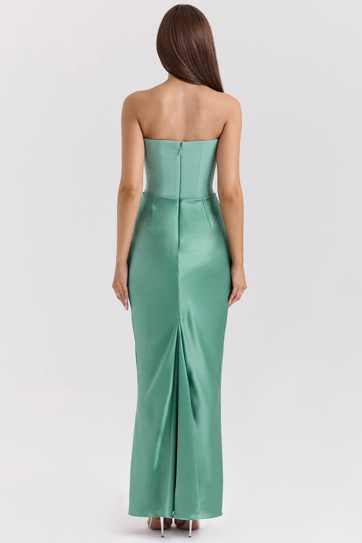 Women's Strapless Corset-Bodice Satin Maxi Formal Dress