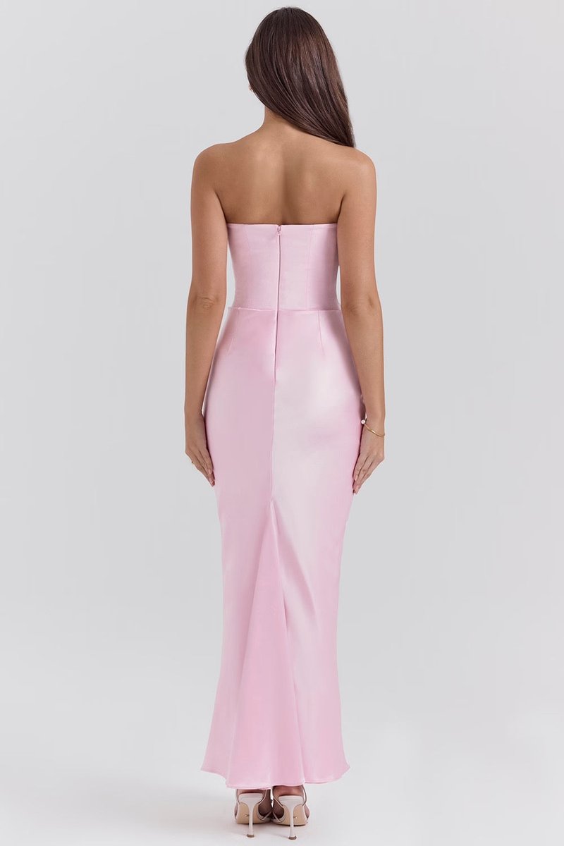 Women's Strapless Corset-Bodice Satin Maxi Formal Dress