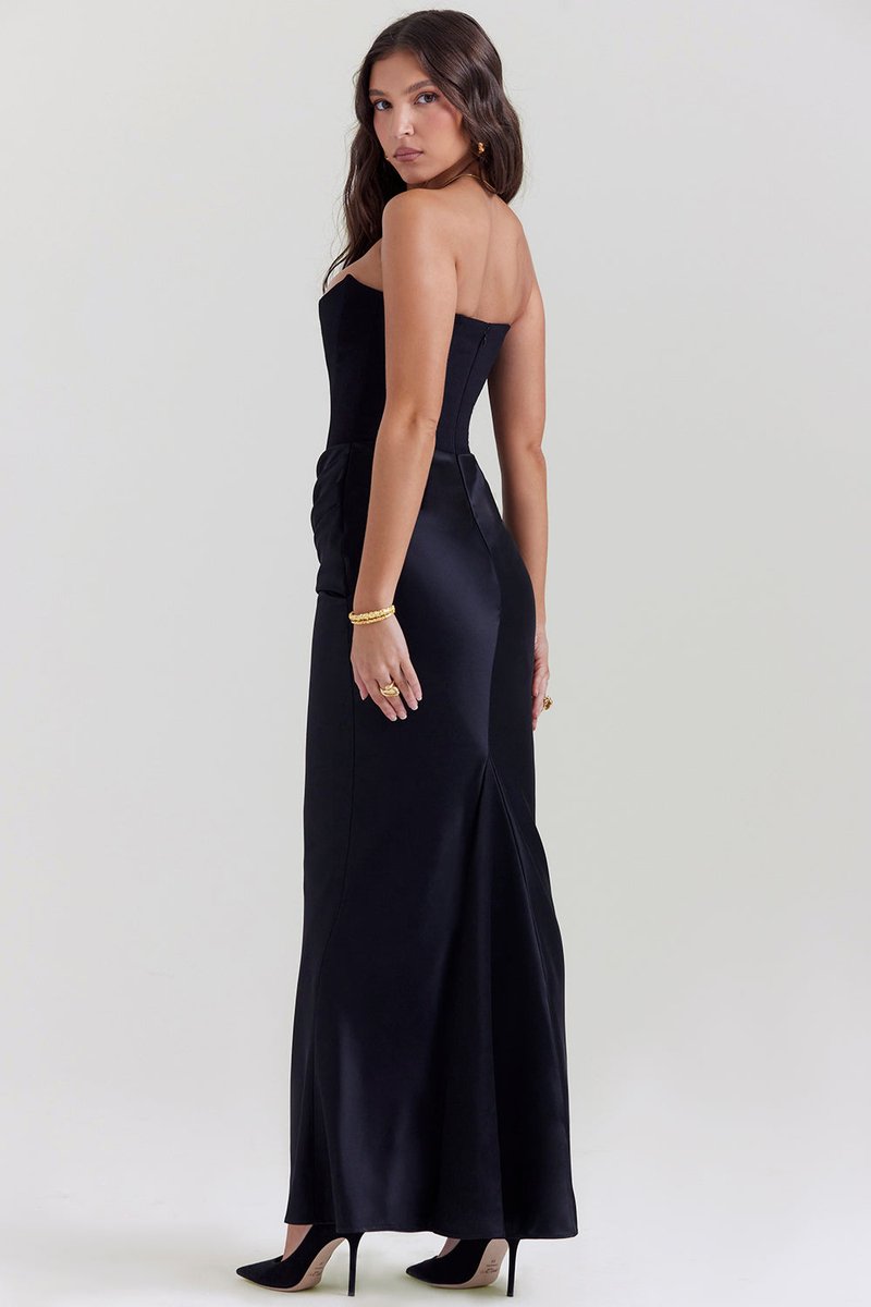Women's Strapless Corset-Bodice Satin Maxi Formal Dress