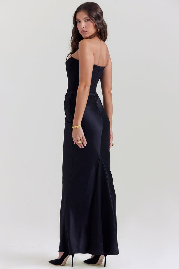 Women's Strapless Corset-Bodice Satin Maxi Formal Dress