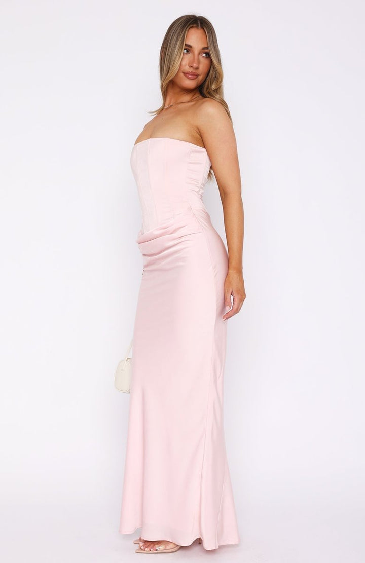 Women's Strapless Corset Ruched Maxi Fall Wedding Guest Dress