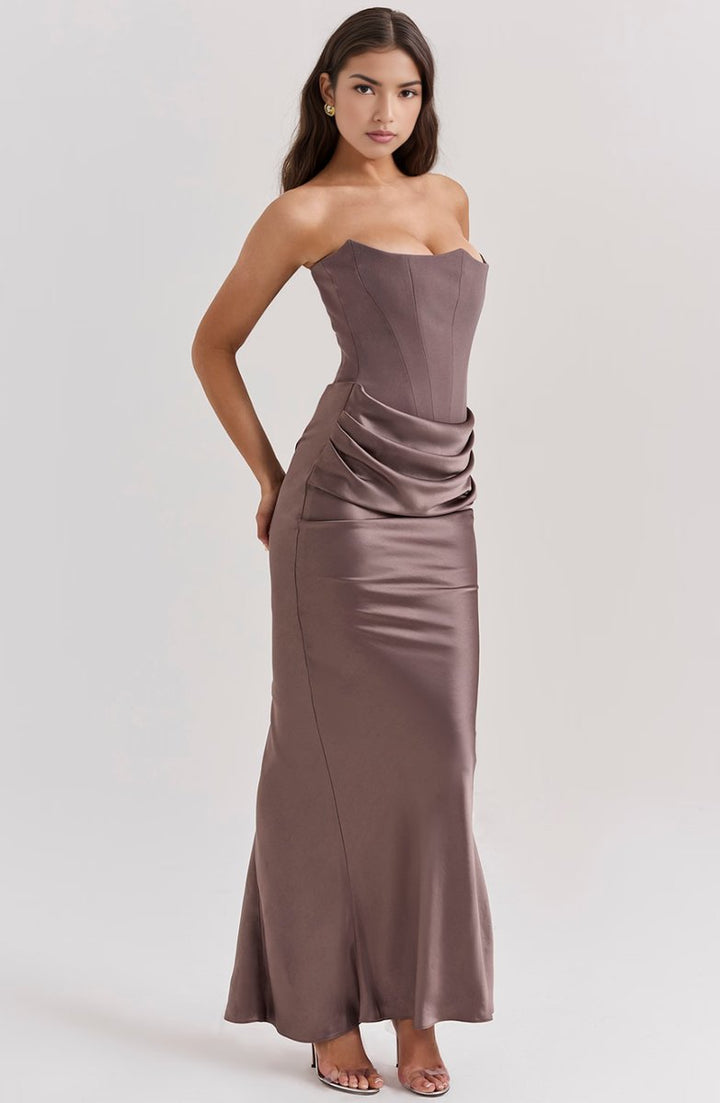 Women's Strapless Corset Satin Maxi Formal Dress