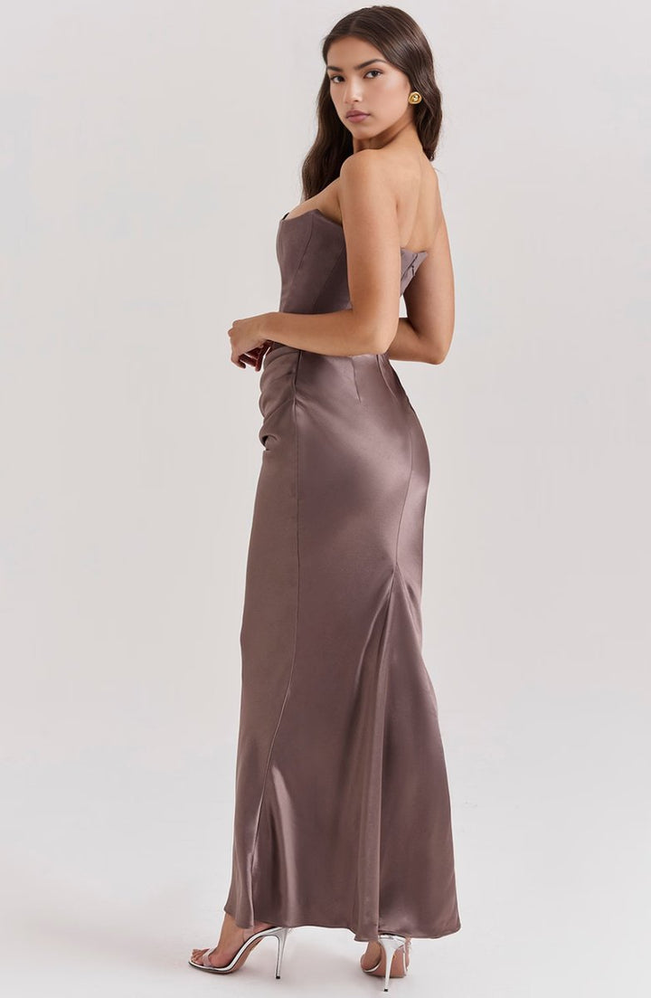 Women's Strapless Corset Satin Maxi Formal Dress