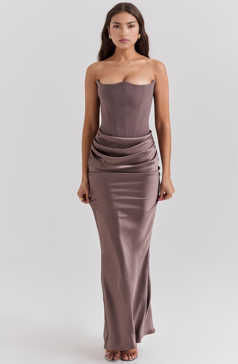 Women's Strapless Corset Satin Maxi Formal Dress