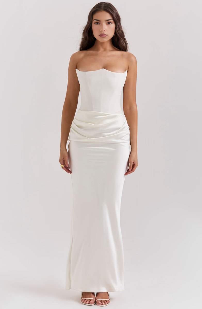 Women's Strapless Corset Satin Maxi Formal Dress
