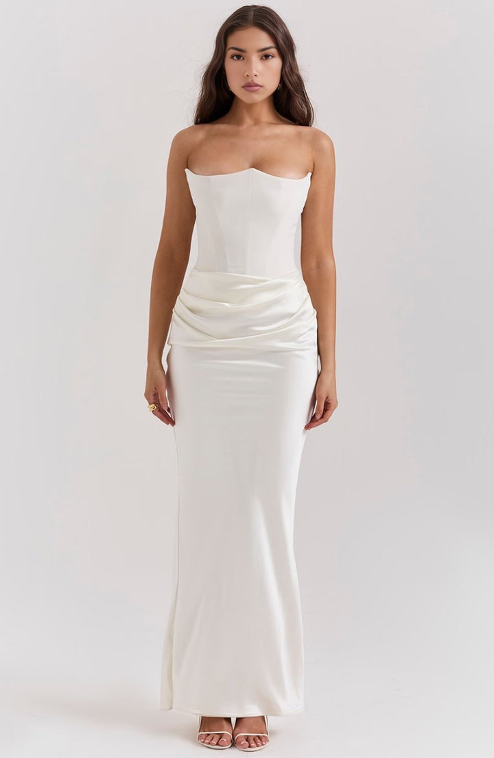 Women's Strapless Corset Satin Maxi Formal Dress