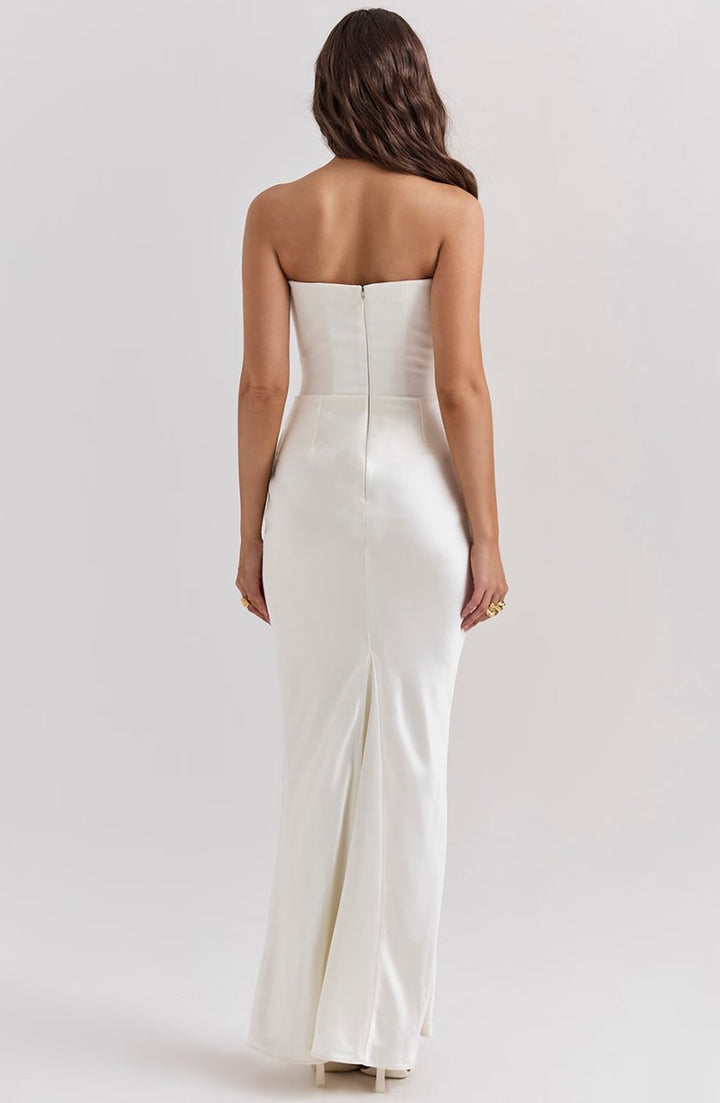 Women's Strapless Corset Satin Maxi Formal Dress