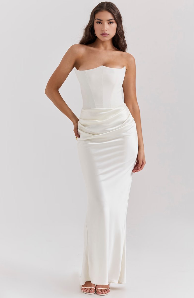 Women's Strapless Corset Satin Maxi Formal Dress